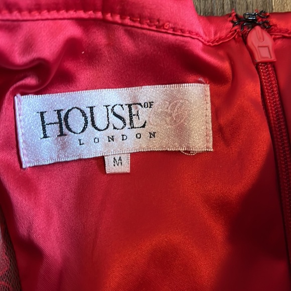 House of CB London Red Lace Satin Bustier Bodycon Dress Size Medium - Picture 12 of 16